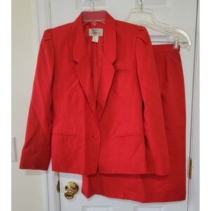 Classics by Jean Nicole‎ Skirt Suit Size 7/8 Tomato Red Longsleeve Vintage